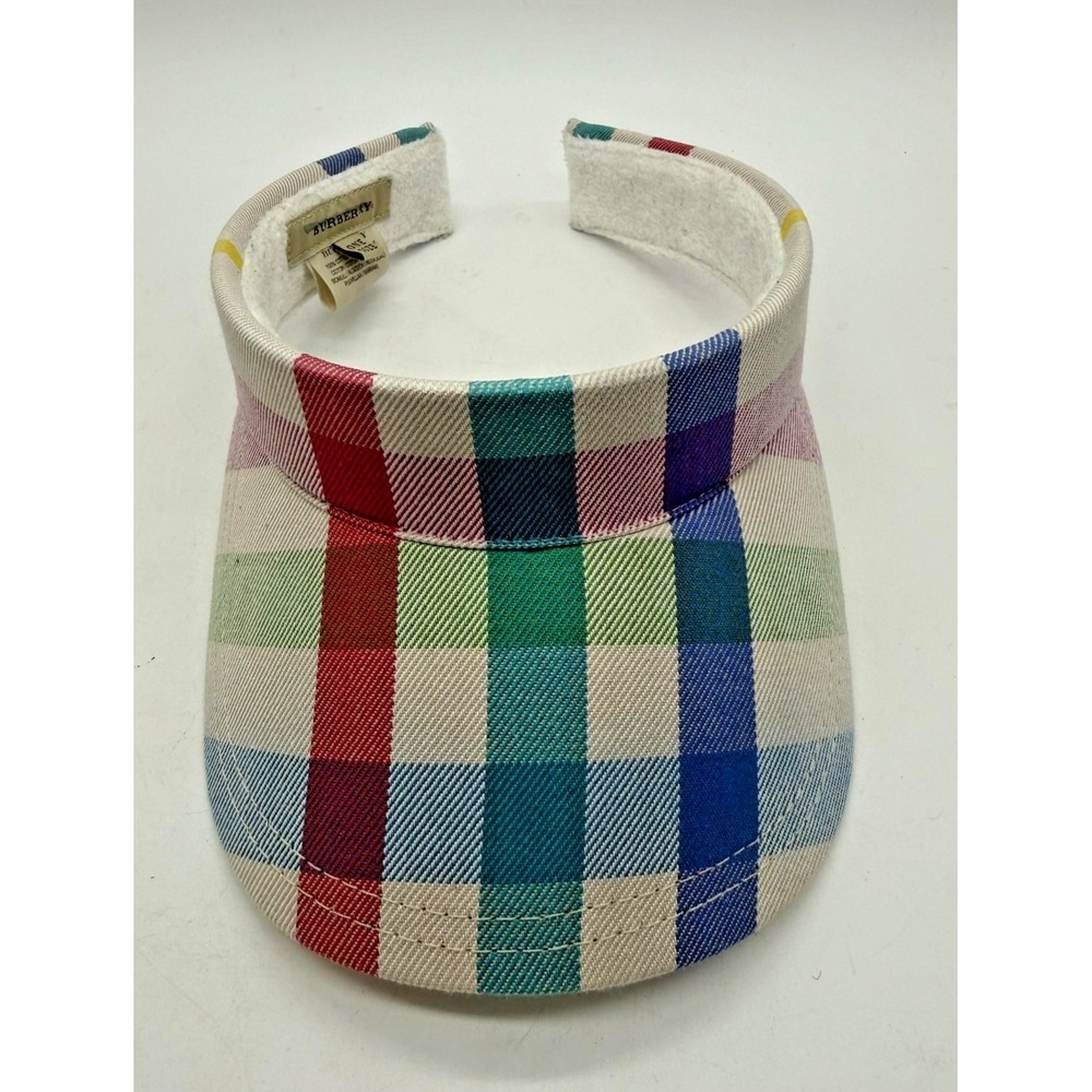 Burberry Hat Visor Womens One Size Multicolor Plaid Check Cotton Twill Sun Beach - Picture 3 of 7